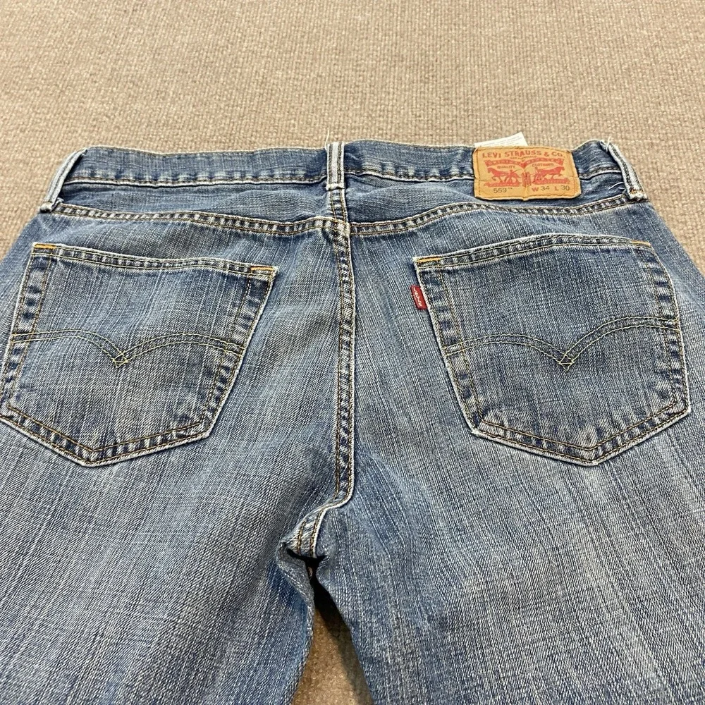 Levis 559 Jeans Mens 34x29 Hemmed Blue Baggy Distressed Relaxed Straight Denim